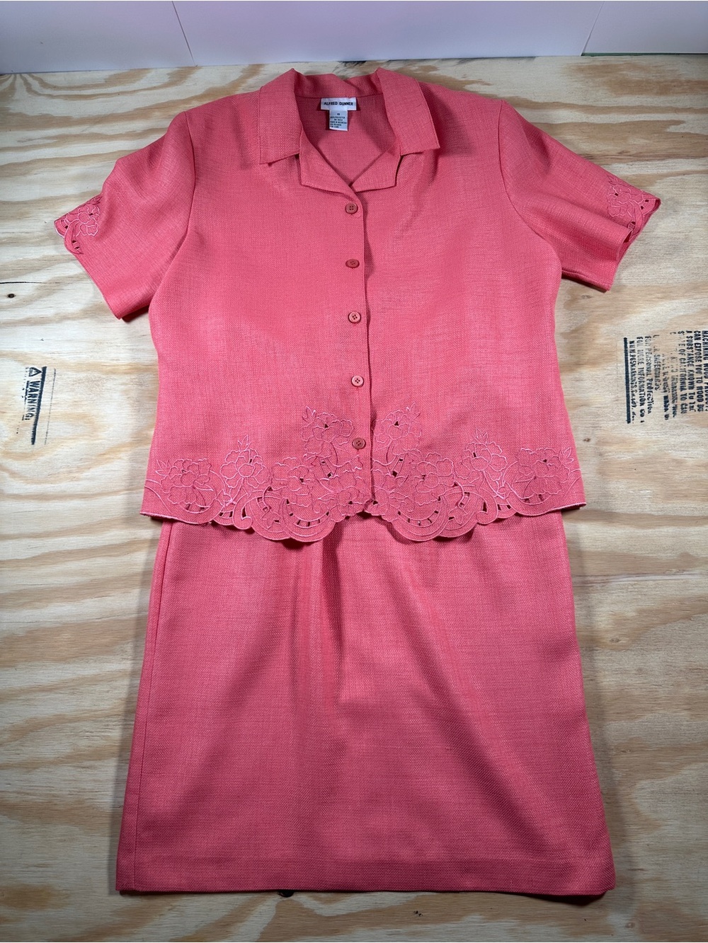 Alfred Dunner Coral Eyelet Two-Piece Skirt Set